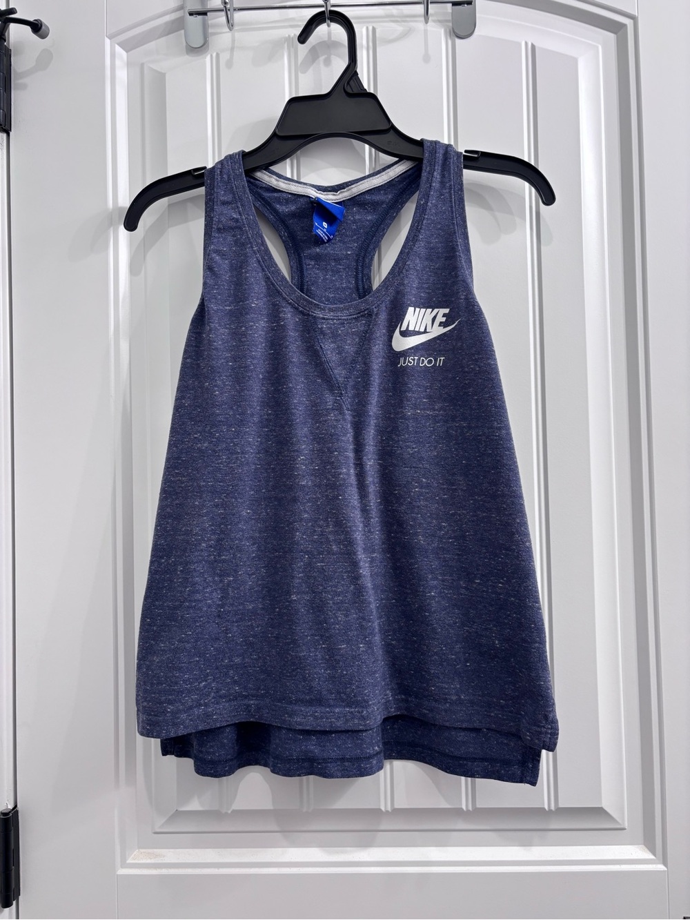 Nike Women's Heather Navy Racerback Tank with White Logo